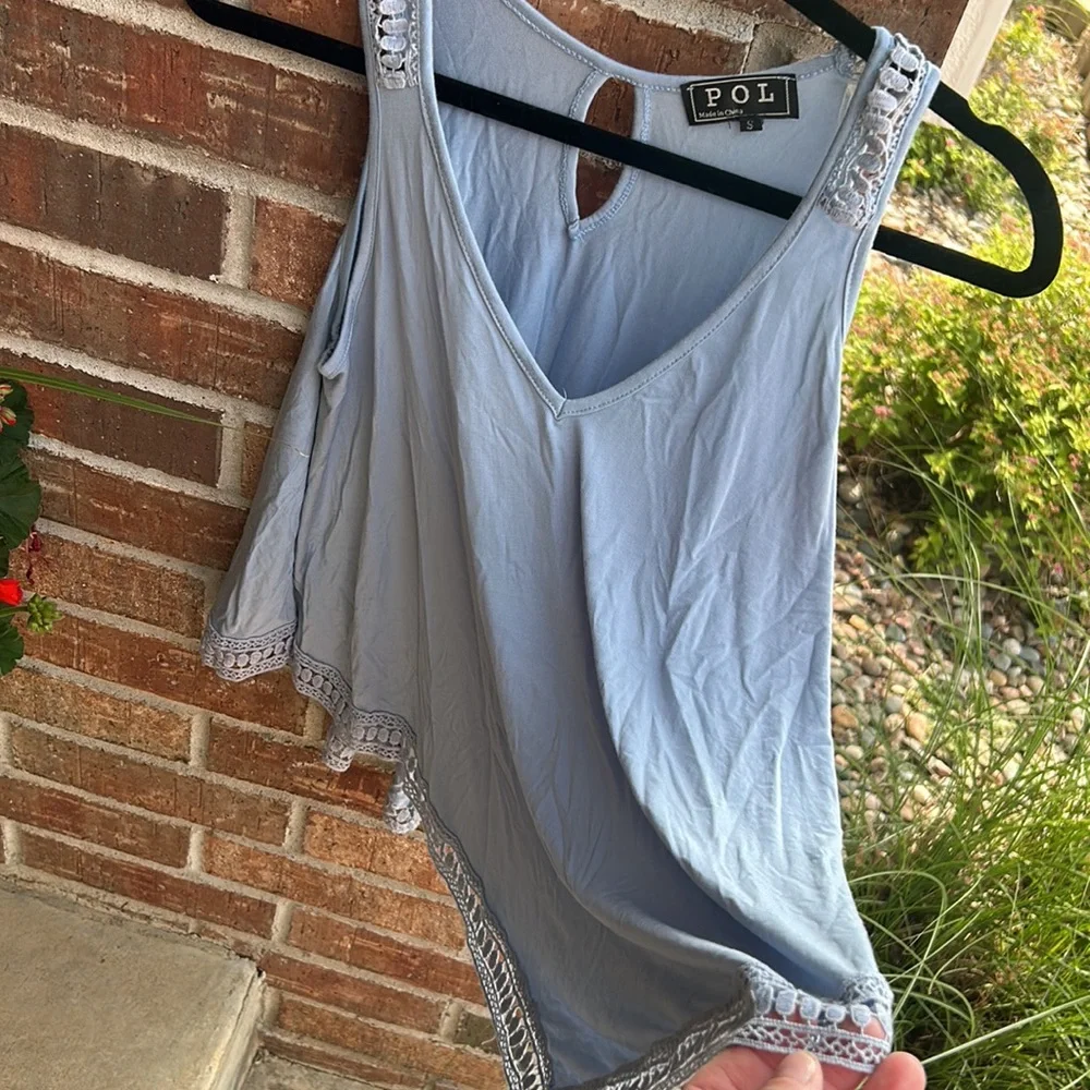 POL Ladies S Oversized Embellished Blue Gray Tank Top